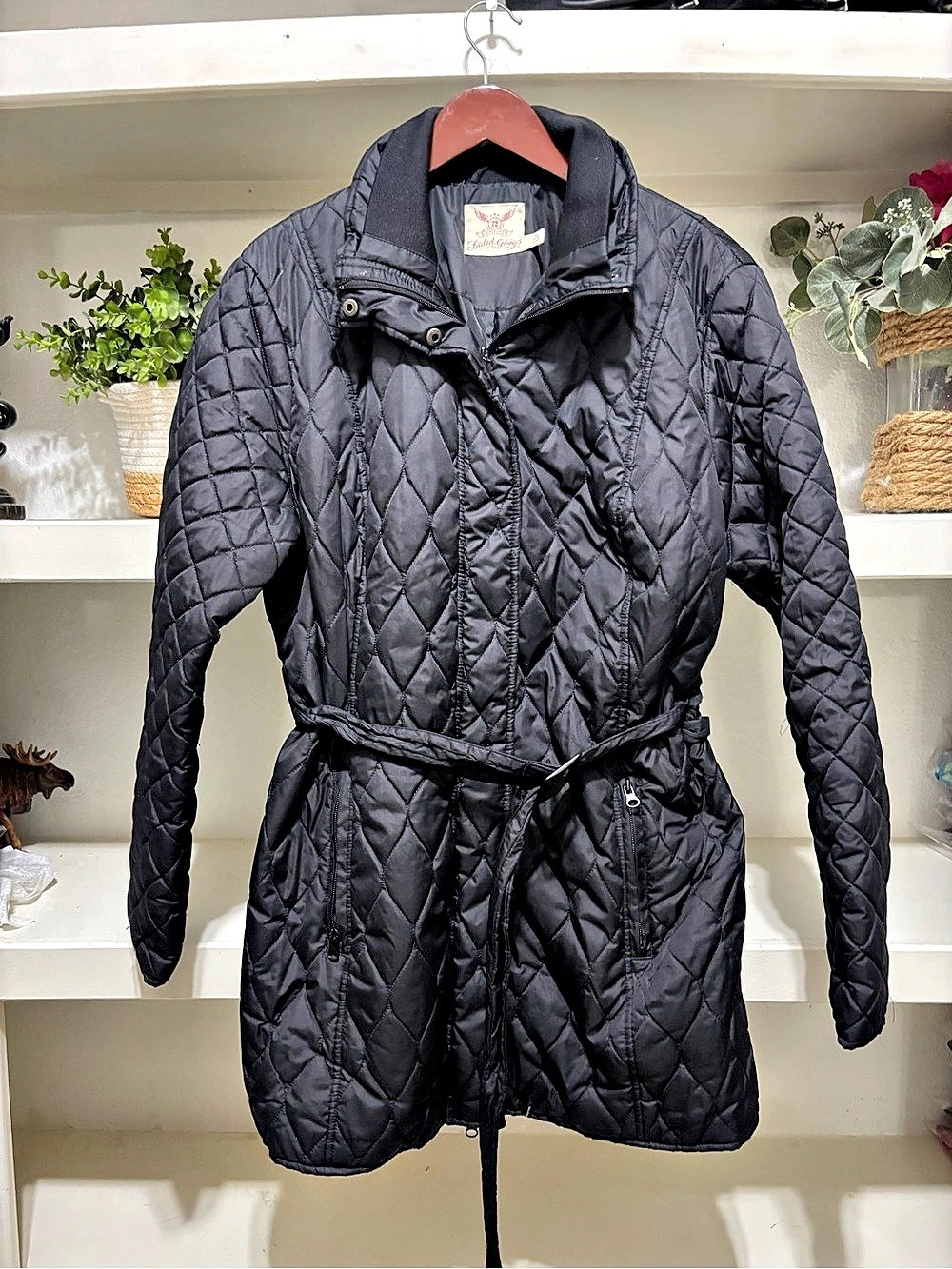 Faded Glory Quilted Belted Puffer Jacket in Black XL NWT
